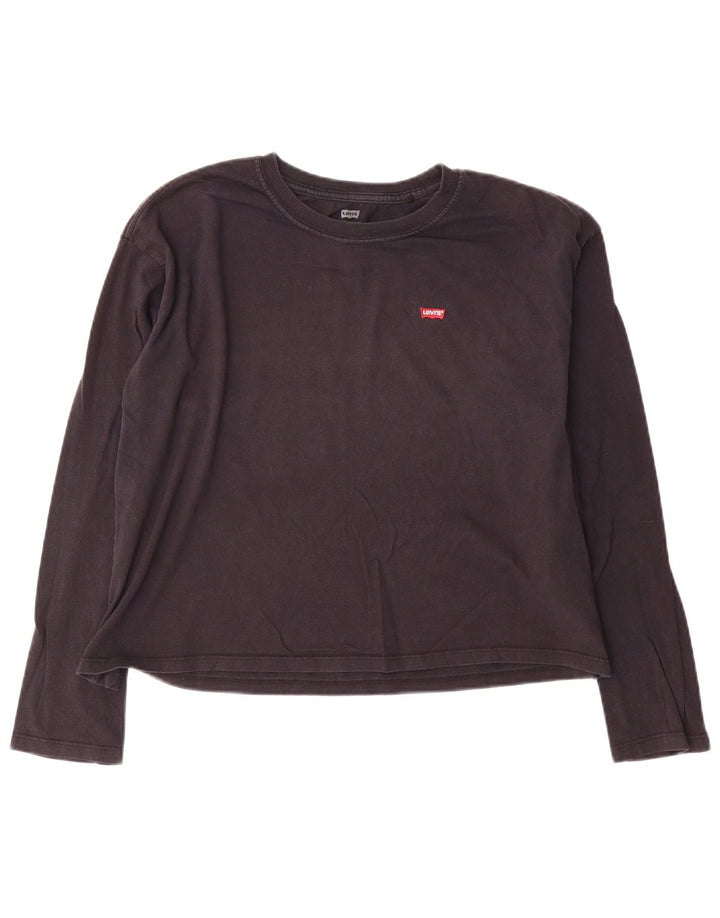 Top cropped feminino Levi's manga comprida UK 14 algodão azul marinho médio