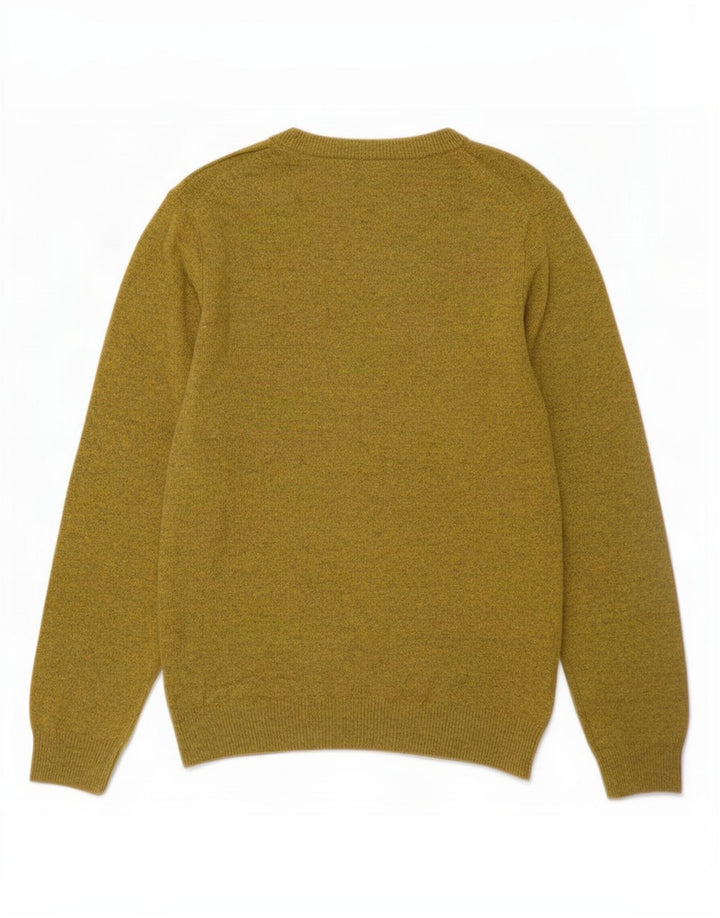 Suéter masculino Marks & Spencer com gola redonda, lã manchada amarela média