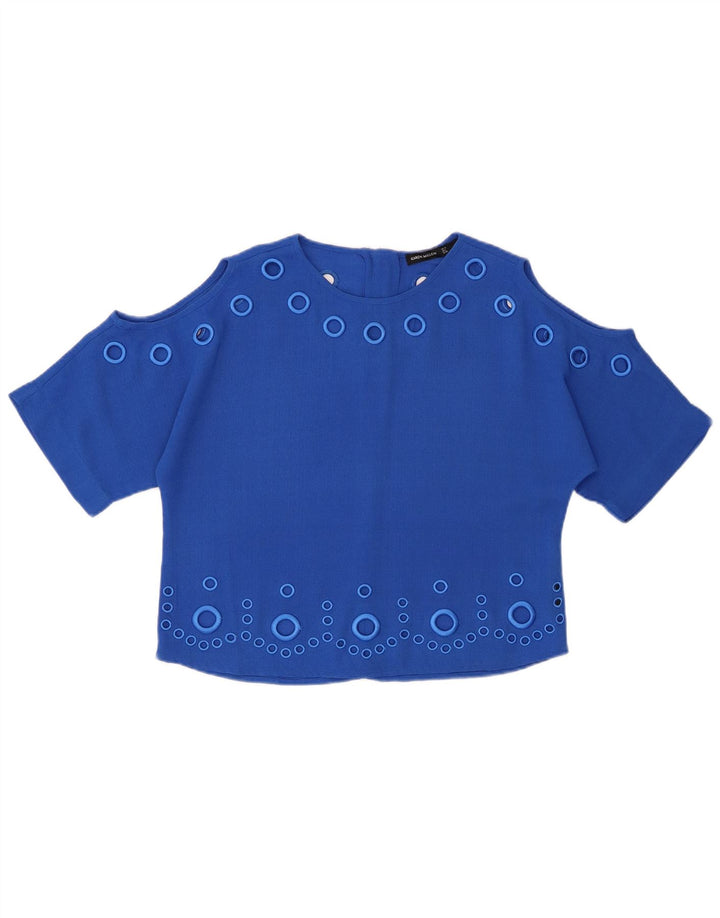 Blusa feminina grande KAREN MILLEN UK 10 poliéster azul pequeno