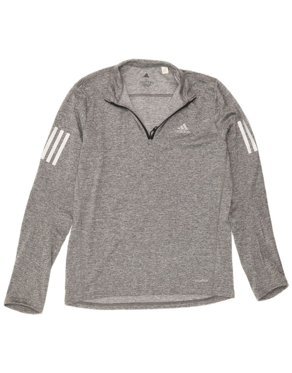 Adidas Mens Aeroready Zip Neck Top Manga Longa Pequena Cinza Flecked Sports