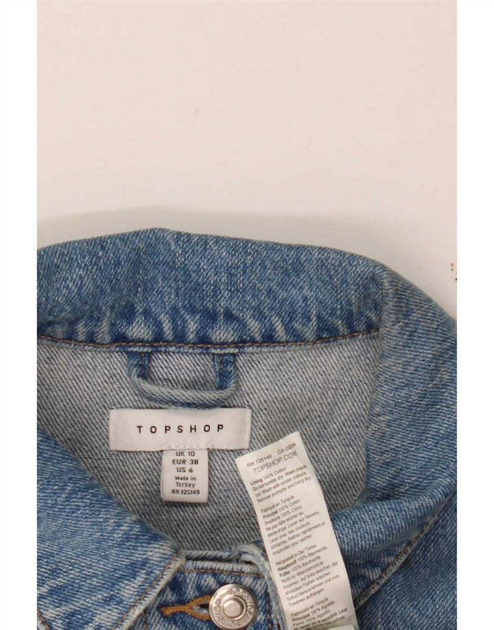 Jaqueta jeans feminina Topshop UK 10 algodão azul pequeno