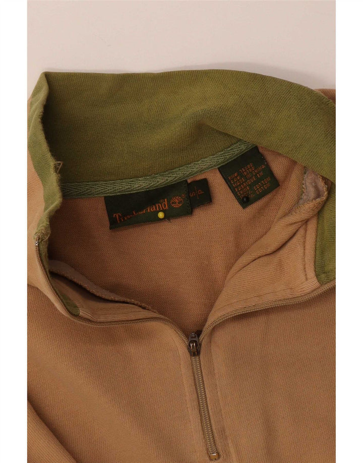 Moletom masculino Timberland com zíper e gola pequena de algodão bege