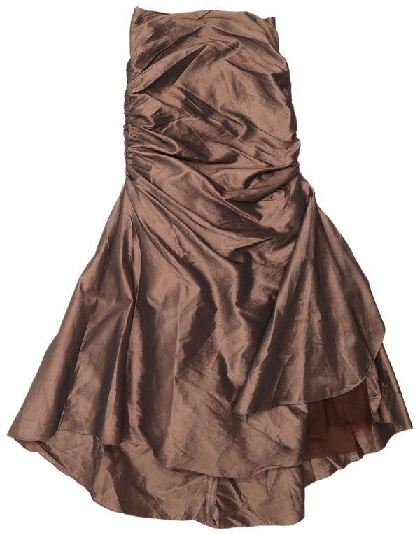 Vestido sem alças de grandes dimensões das mulheres do vintage poliéster marrom pequeno Reino Unido 8