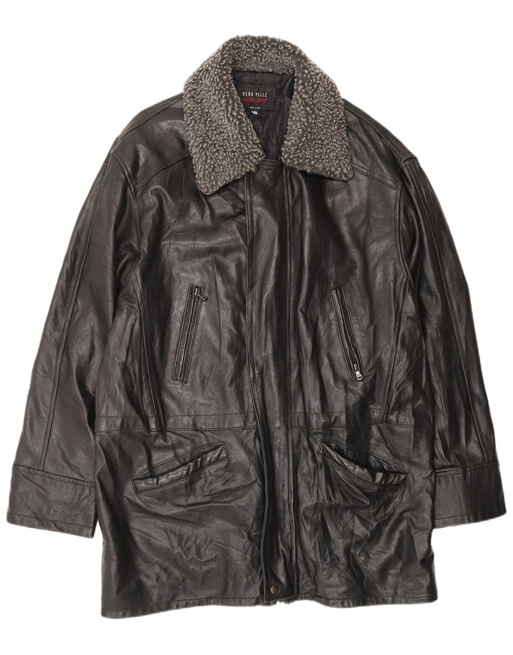 Casaco de couro masculino VINTAGE solto Reino Unido 38 couro preto médio