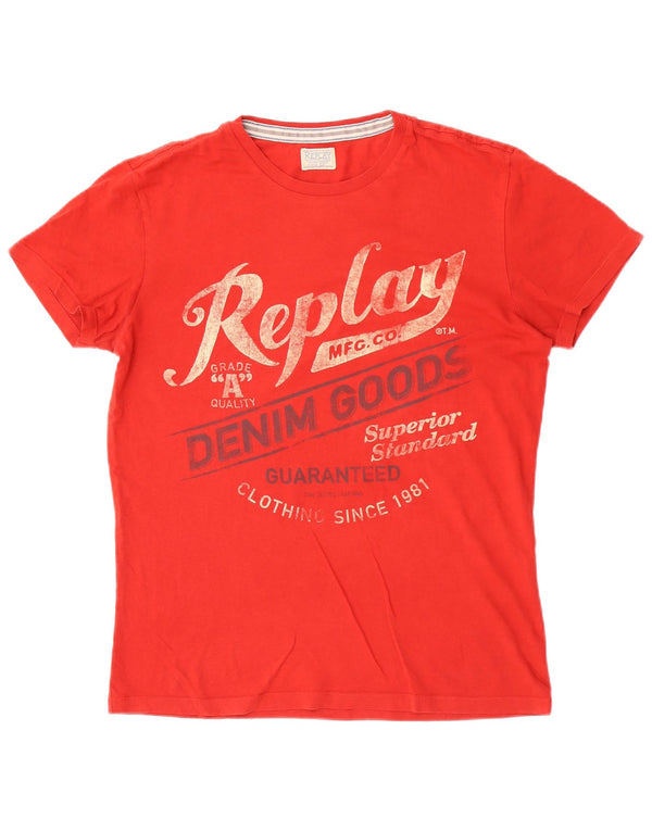 Camiseta gráfica masculina Replay Top médio vermelho