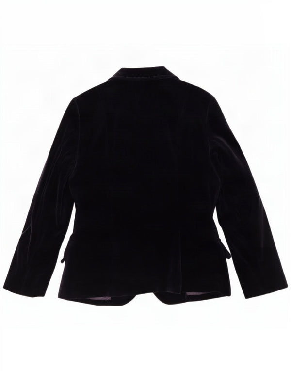 Jaqueta blazer de veludo vintage feminina com 2 botões Reino Unido 12 algodão roxo médio