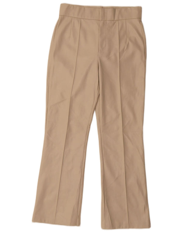 Zara Calça feminina reta de couro sintético pequena W26 L25 poliéster bege