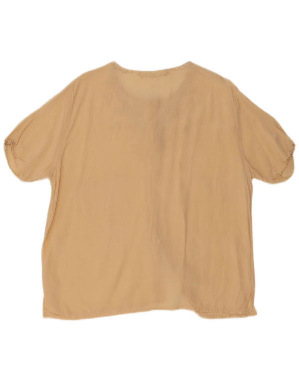 Blusa feminina vintage manga curta UK 16 grande bege floral
