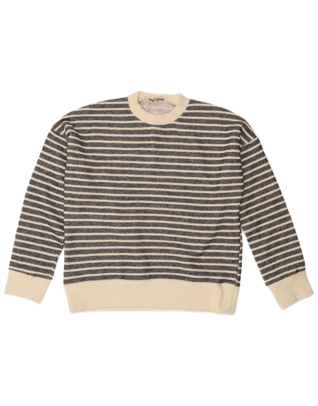 Suéter feminino ZARA com gola redonda e poliéster listrado preto médio UK 14