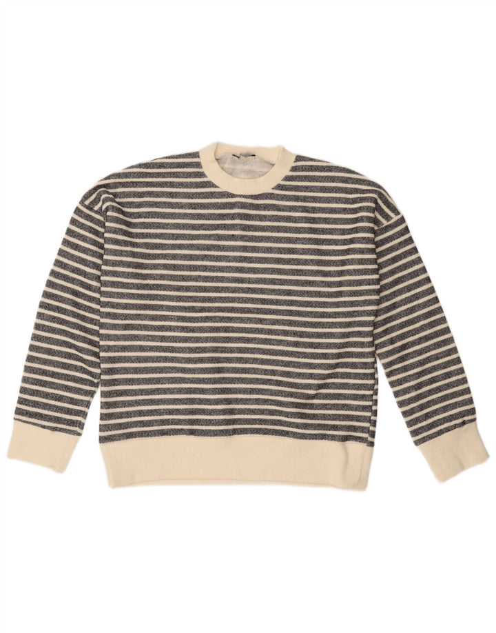 Suéter feminino ZARA com gola redonda e poliéster listrado preto médio UK 14