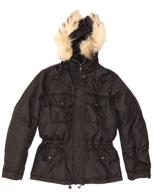 Jaqueta corta-vento feminina com capuz Jet Set UK 16 grande nylon preto