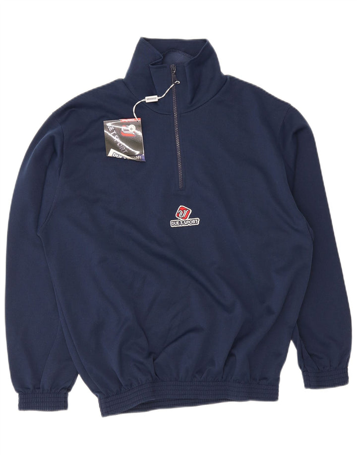 Suéter vintage masculino com zíper e gola média azul marinho