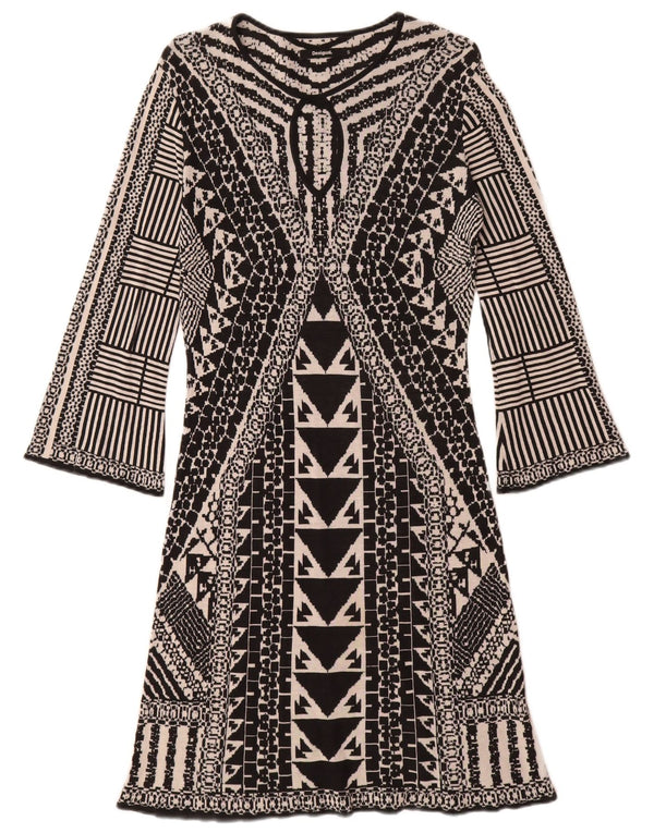 Vestido jumper feminino de manga comprida Desigual Reino Unido 10 pequeno seda geométrica preta