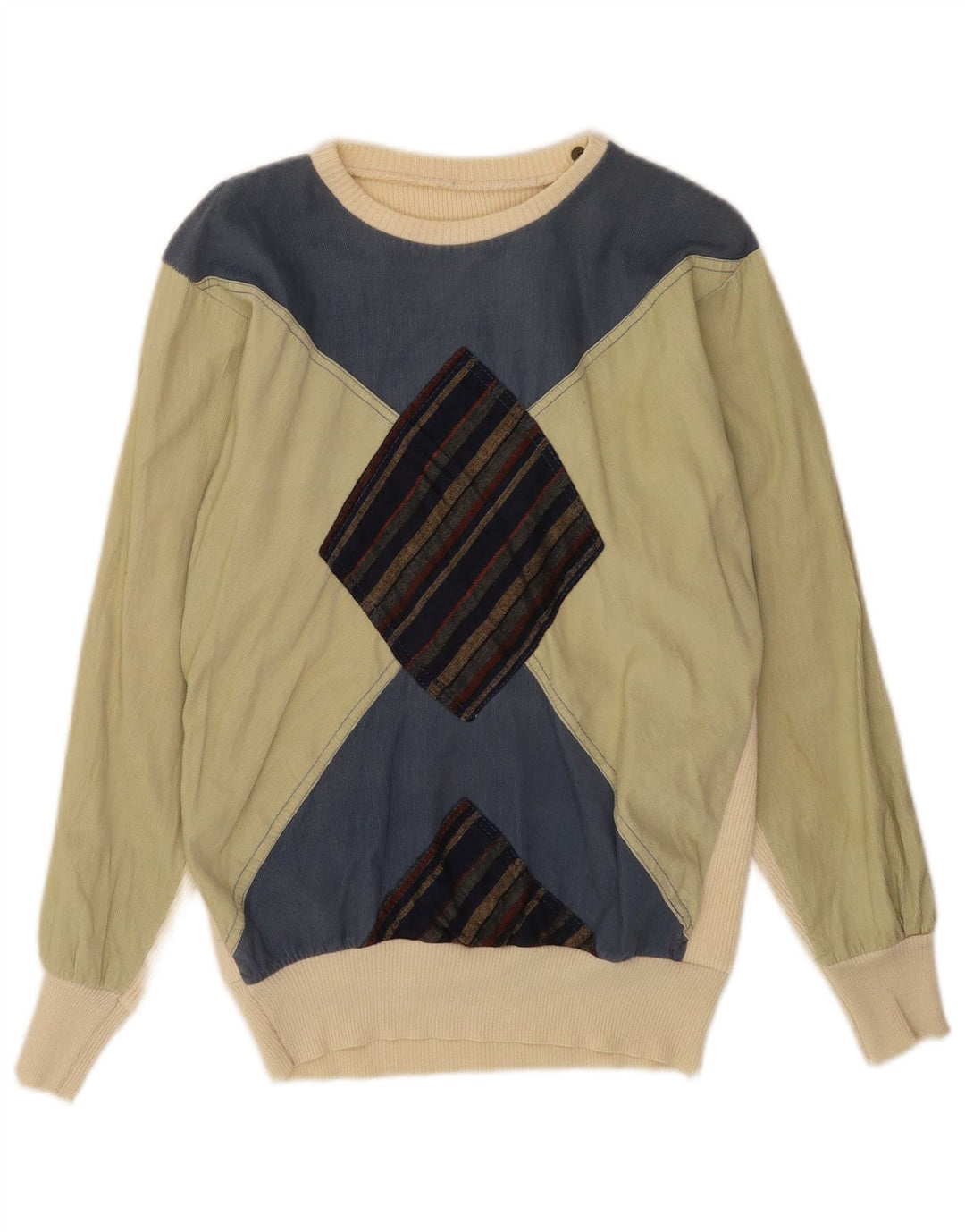 Suéter vintage masculino com gola canoa pequeno multicolorido Argyle/Diamante