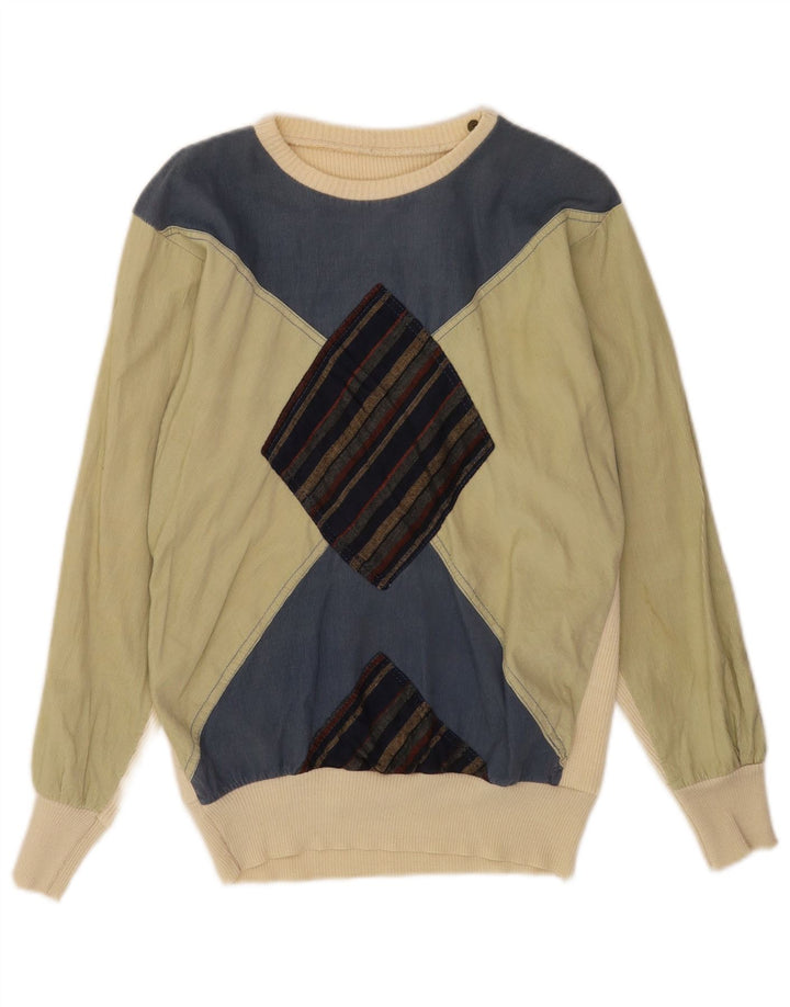 Suéter vintage masculino com gola canoa pequeno multicolorido Argyle/Diamante