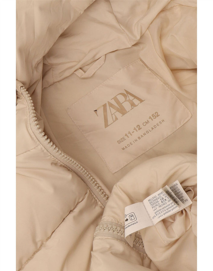 Casaco acolchoado com capuz Zara para meninas 11-12 anos poliéster bege