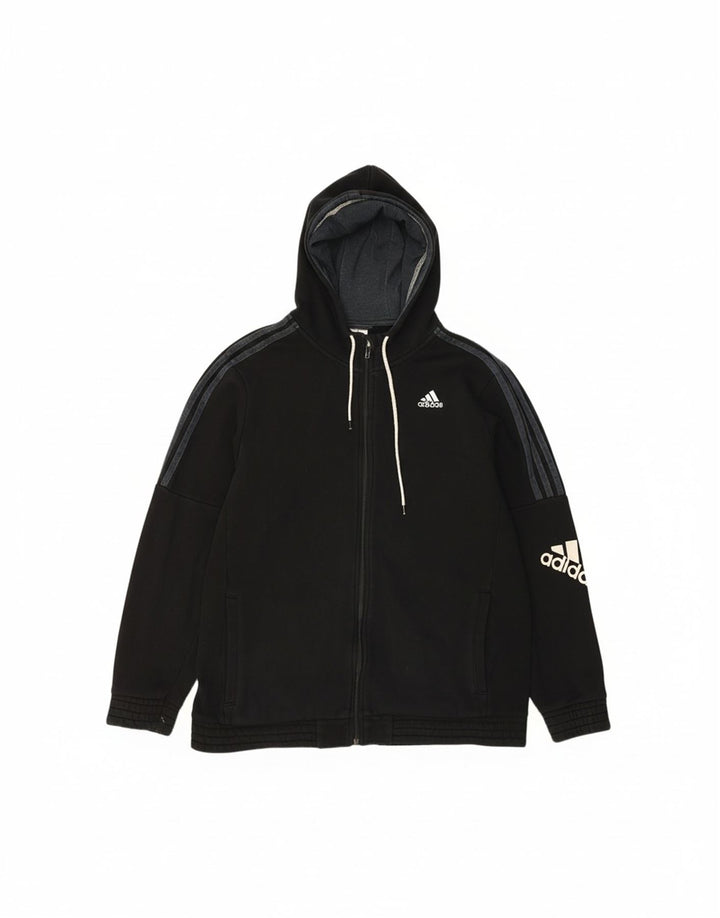 ADIDAS Suéter masculino com capuz e zíper gráfico grande algodão preto