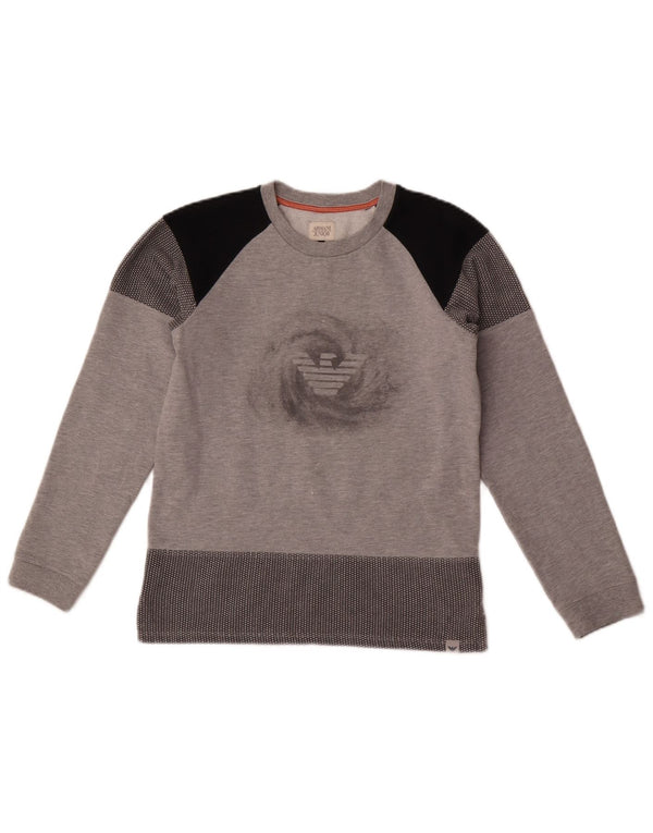 Suéter gráfico Armani Junior para meninas 11-12 anos cinza colorblock