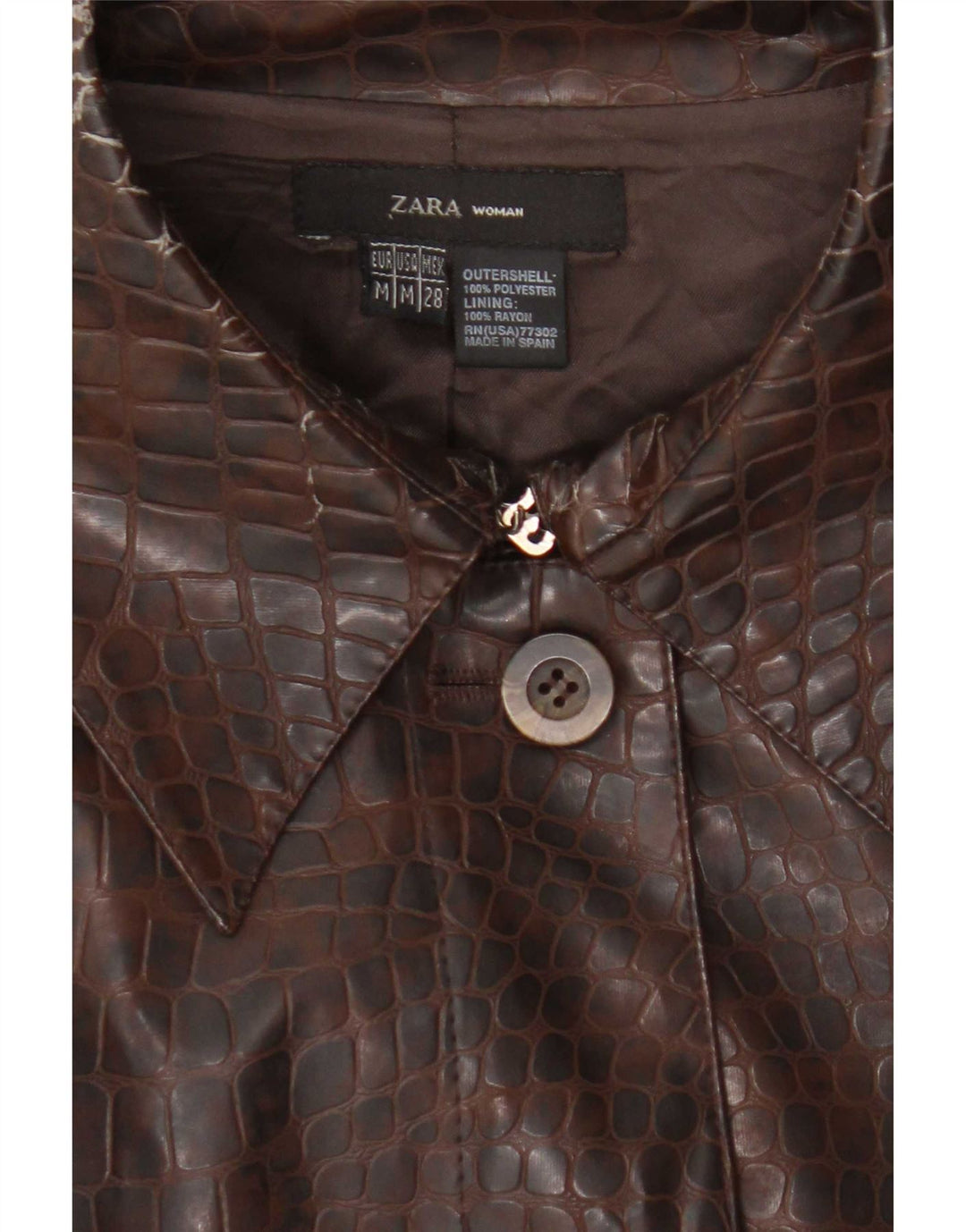 Sobretudo feminino de couro sintético Zara UK 12 poliéster marrom médio com estampa animal