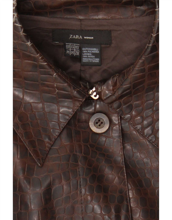 Sobretudo feminino de couro sintético Zara UK 12 poliéster marrom médio com estampa animal