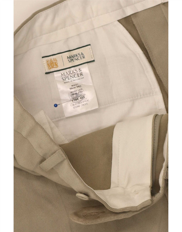 Calça masculina de terno reto Marks & Spencer W34 L31 poliéster bege