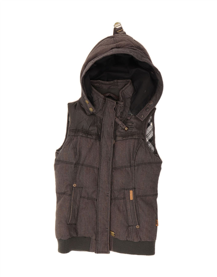 KHUJO Womens Hooded Padded Gilet UK 12 Medium Grey Houndstooth Cotton Vintage KHUJO and Second-Hand KHUJO from Messina Hembry 
