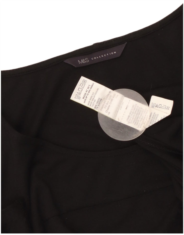 Vestido feminino Marks & Spencer manga 3/4 linha A Reino Unido 8 pequeno preto viscose