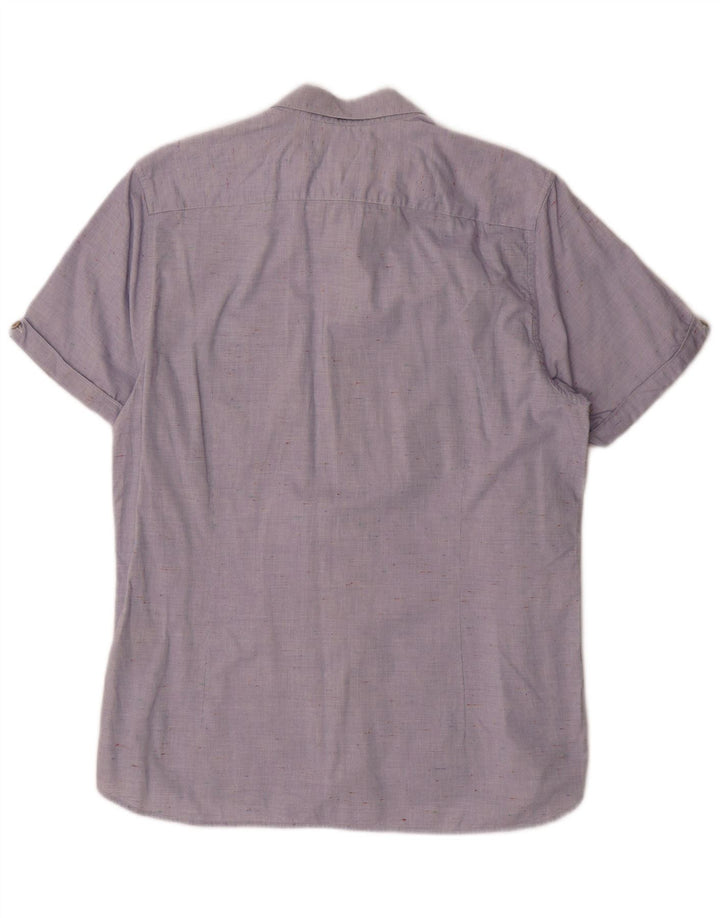 Camisa masculina de manga curta Ted Baker tamanho 4 grande algodão manchado azul