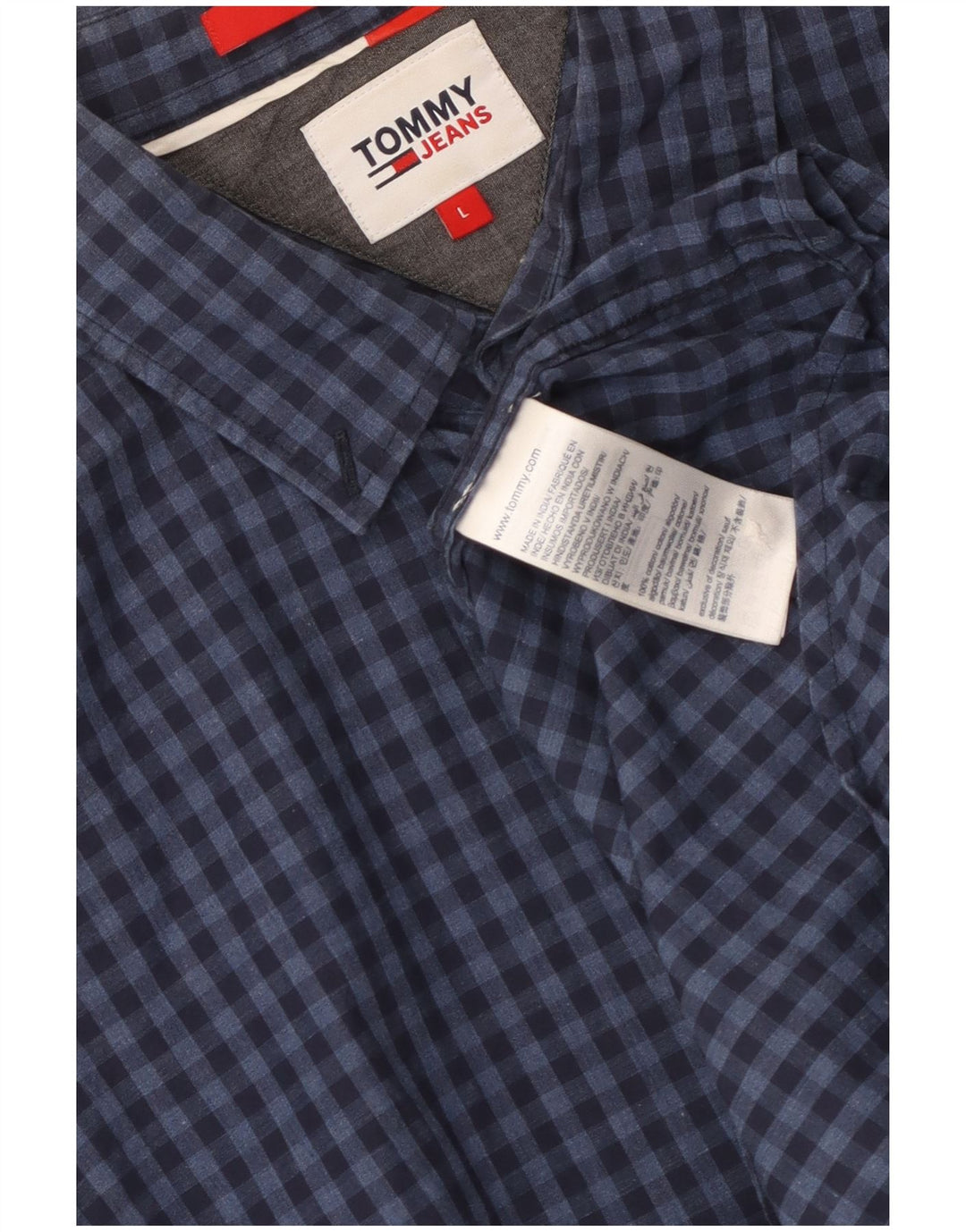 Camisa masculina Tommy Hilfiger Regular Fit grande algodão guingão azul marinho