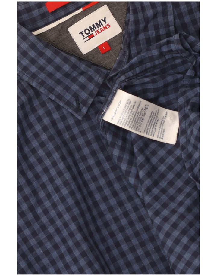 Camisa masculina Tommy Hilfiger Regular Fit grande algodão guingão azul marinho