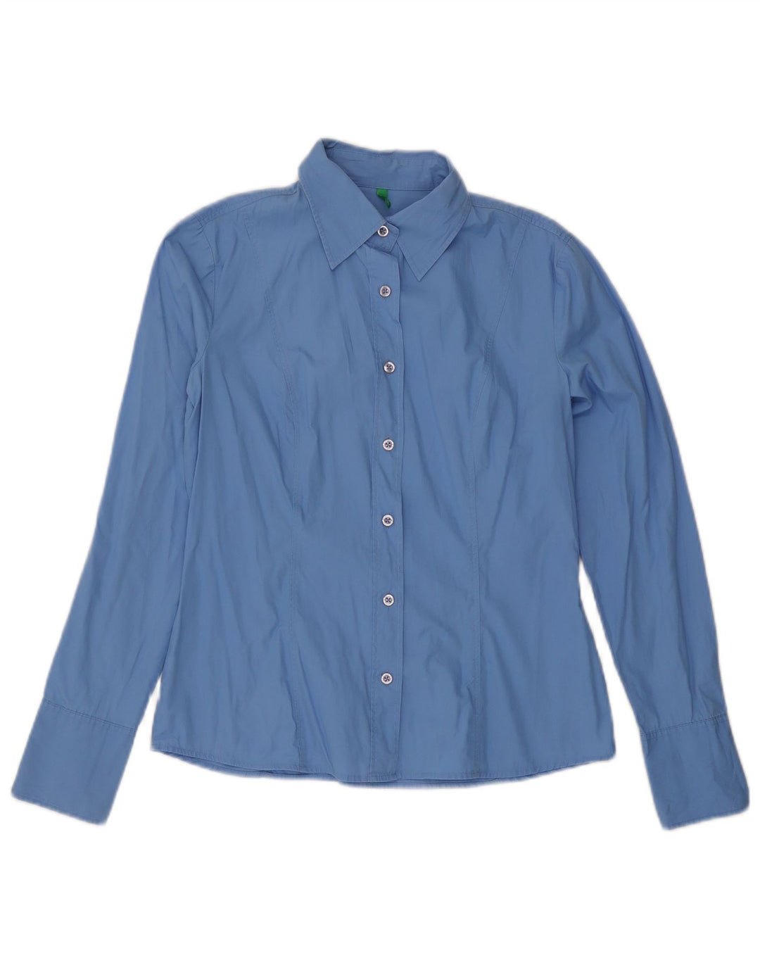Camisa feminina Benetton UK 14 algodão azul médio
