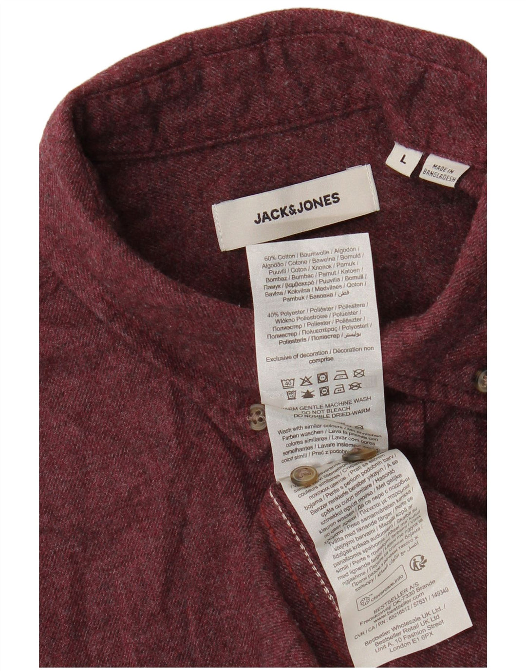 Camisa masculina de flanela JACK & JONES grande algodão Borgonha