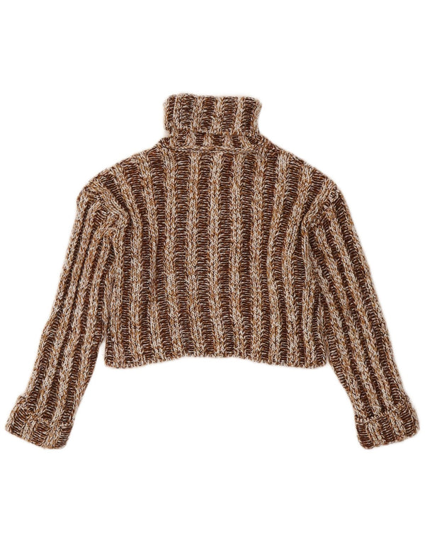 Suéter Zara Girls Crop Roll Neck Jumper 8-9 Anos Acrílico Listrado Marrom