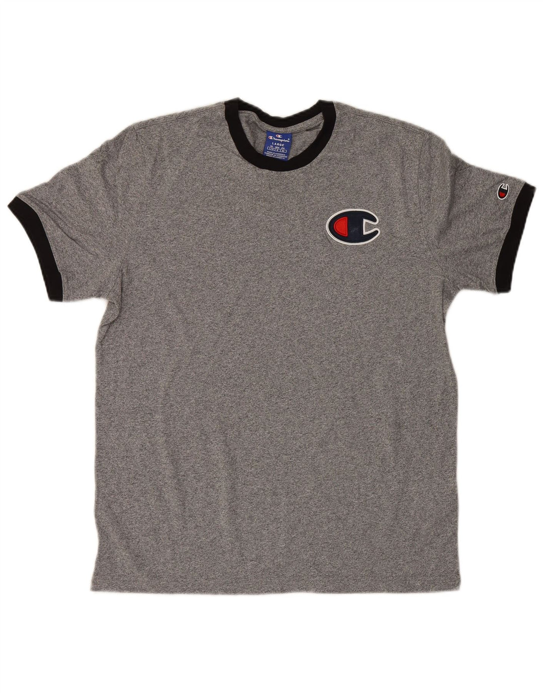 Camiseta masculina estampada Champion grande algodão manchado cinza