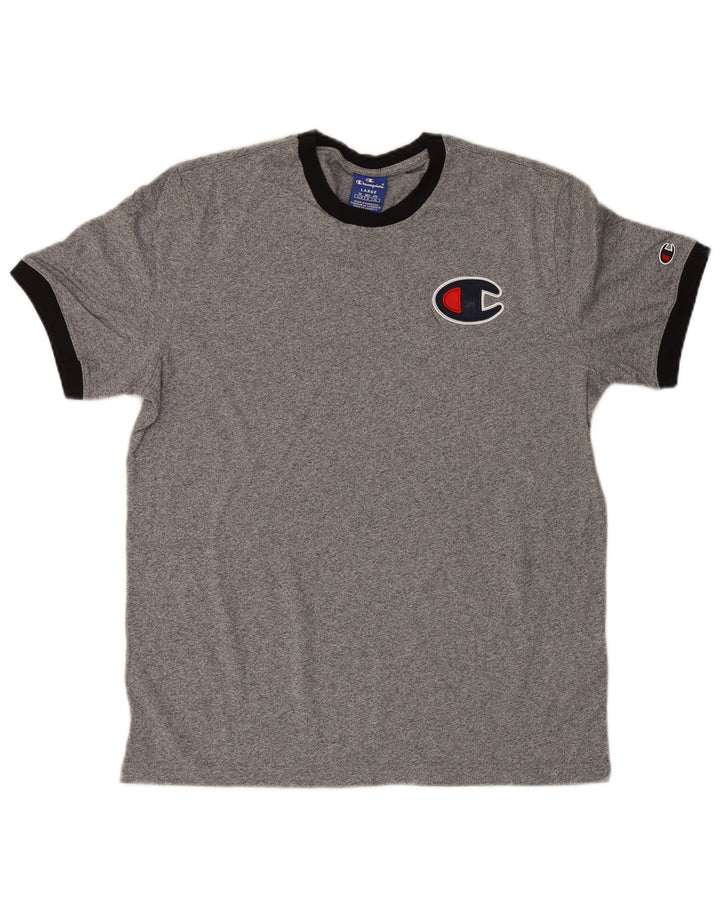 Camiseta masculina estampada Champion grande algodão manchado cinza