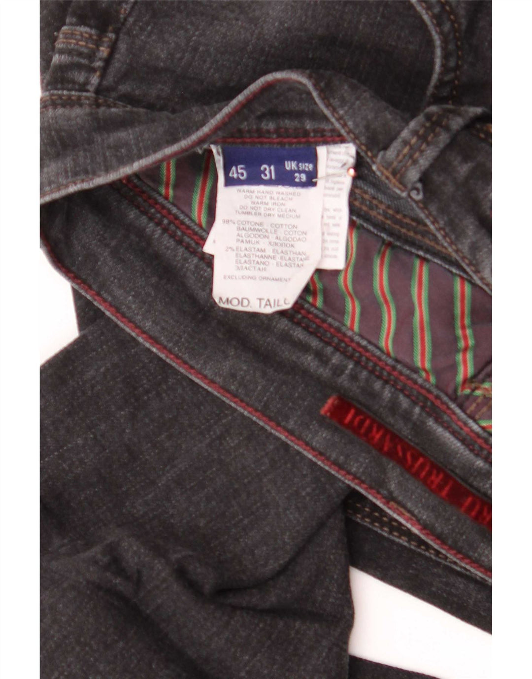 Trussardi Calça jeans reta masculina W29 L32 algodão cinza