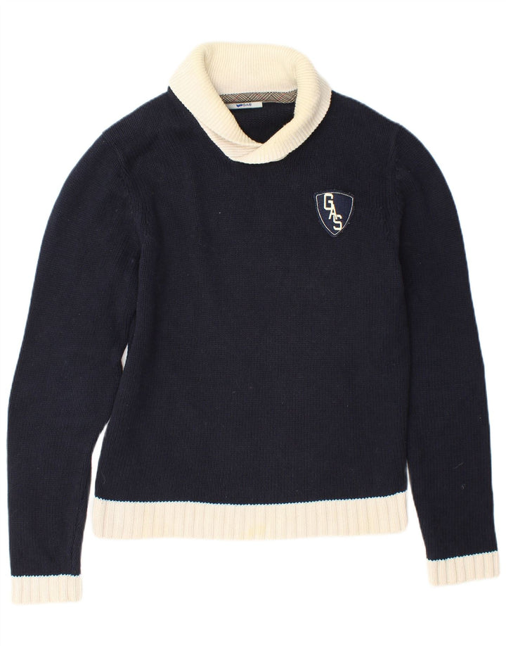 Suéter masculino Gas com gola xale e algodão colorblock médio azul marinho