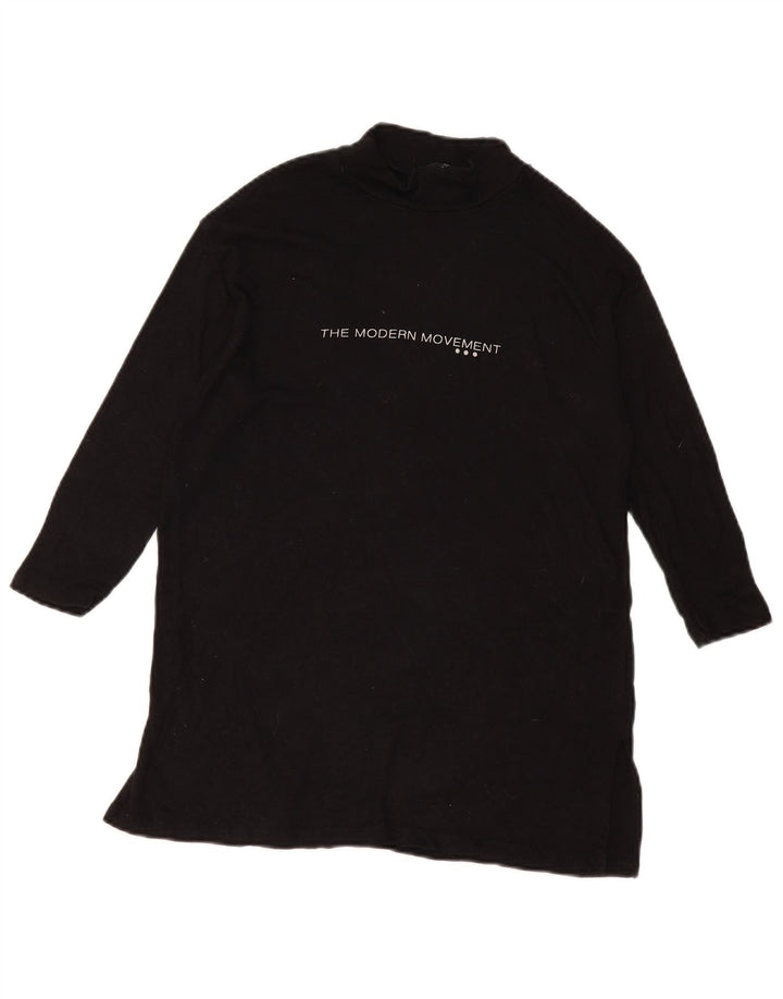 Zara Top gráfico feminino manga 3/4 UK 14 médio preto viscose