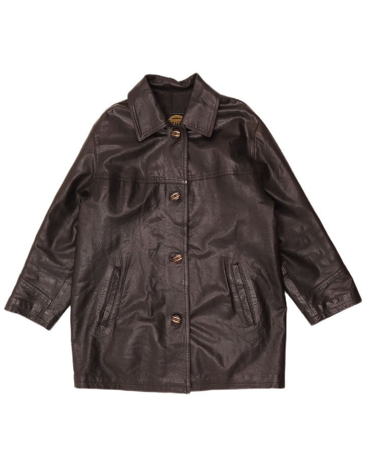 Casaco de couro vintage feminino com ajuste relaxado UE 36 pequeno preto