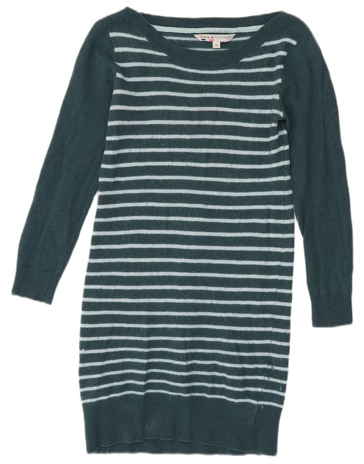 CREW CLOTHING Vestido feminino de manga comprida com listras verdes pequenas UK 10
