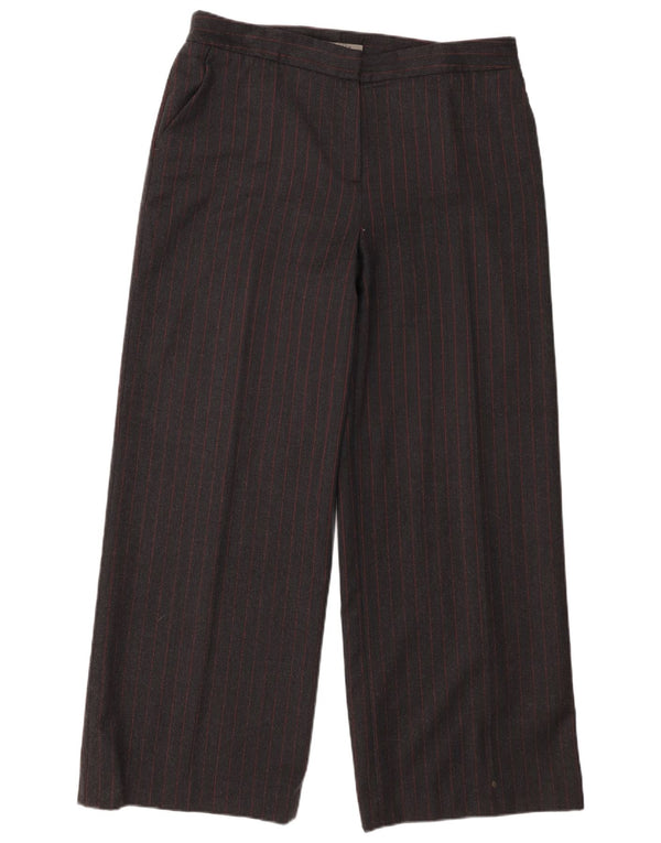 Calça casual feminina Jaeger com perna larga UK 16 grande W36 L29 listrada cinza