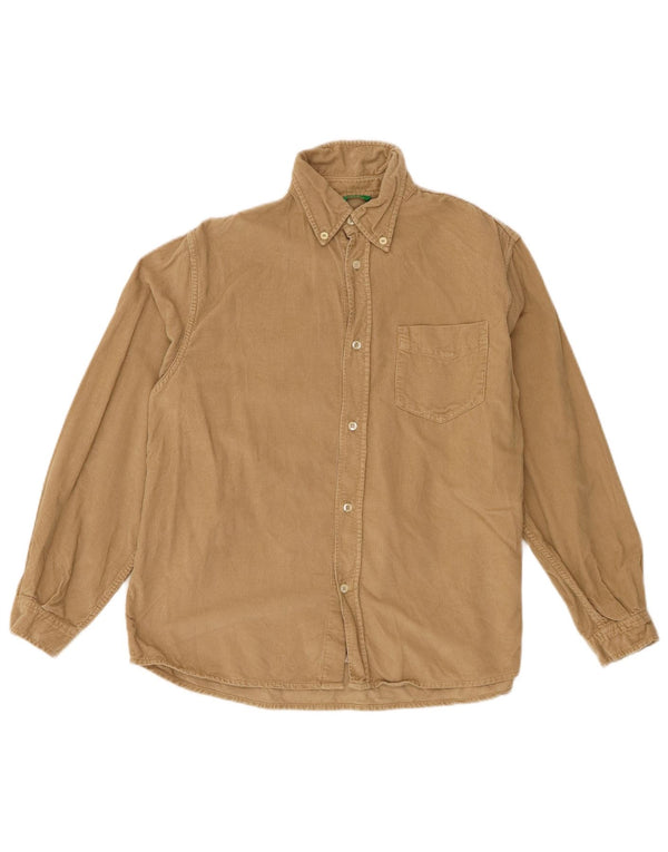 Camisa de veludo Benetton Boys 9-10 anos grande algodão bege