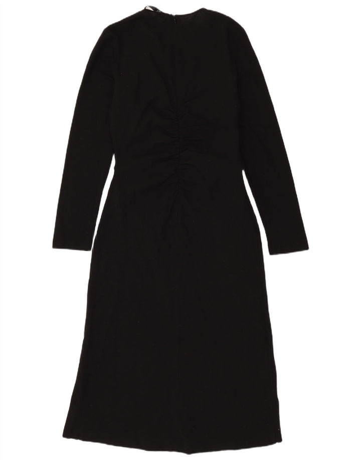 Vestido maxi feminino de manga comprida ZARA Reino Unido 12 lã preta média