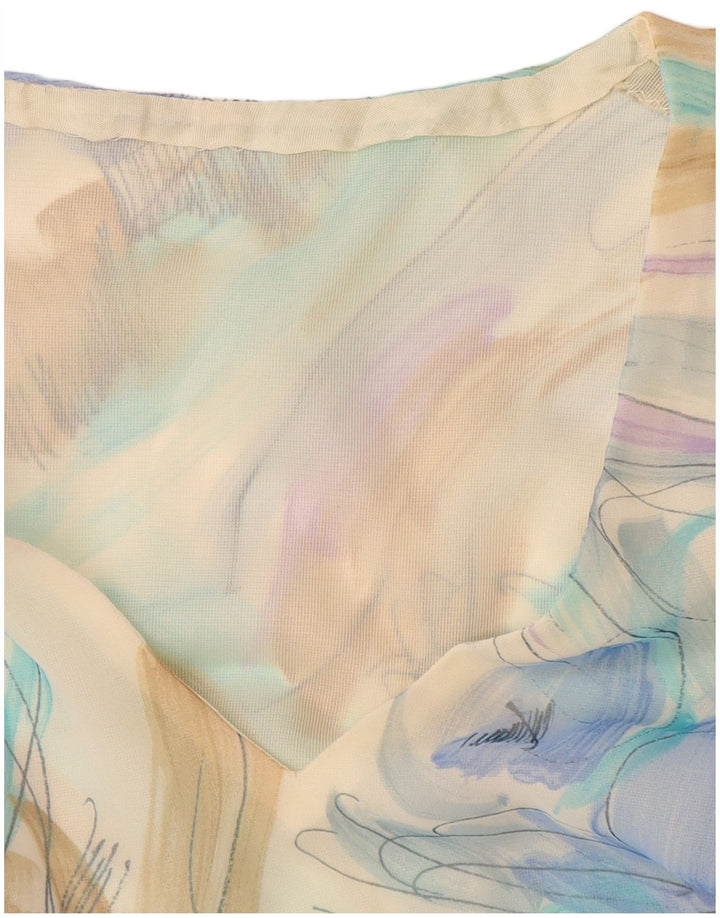 Vestido maxi feminino VINTAGE com padrão abstrato Reino Unido 12 azul médio