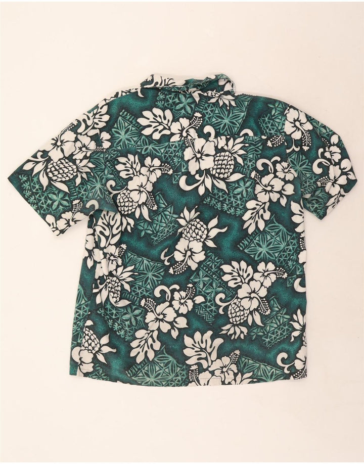 Camisa masculina vintage de manga curta grande verde floral