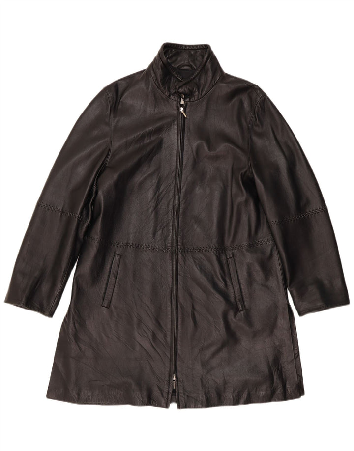 Casaco de couro feminino vintage Reino Unido 12 couro preto médio