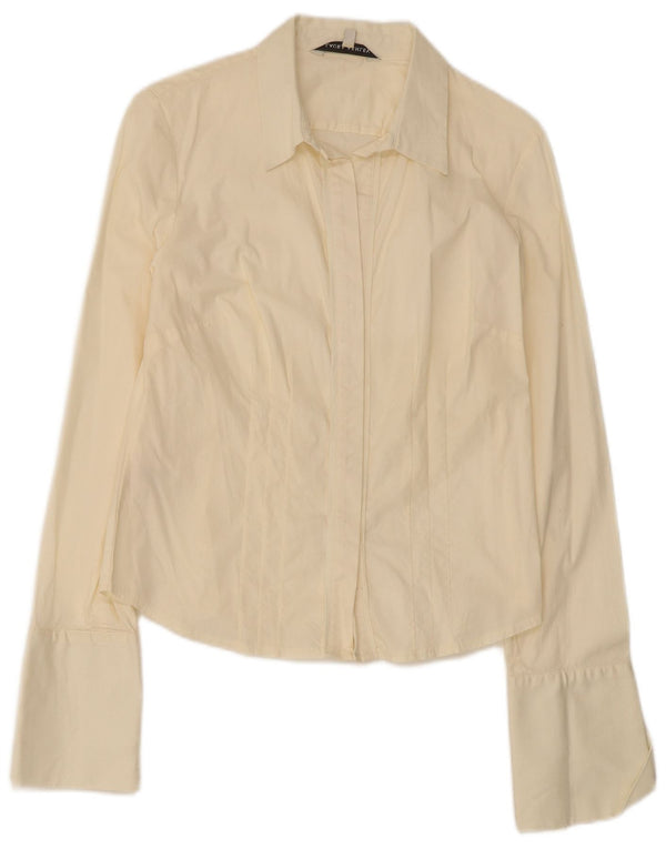 Camisa formal feminina Laura Ashley Reino Unido 12 algodão bege médio