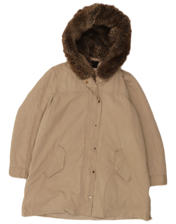 Casaco acolchoado com capuz feminino Zara UK 18 XL poliéster bege