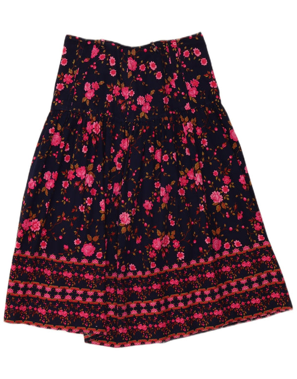 Saia feminina vintage plissada larga W32 grande azul marinho floral