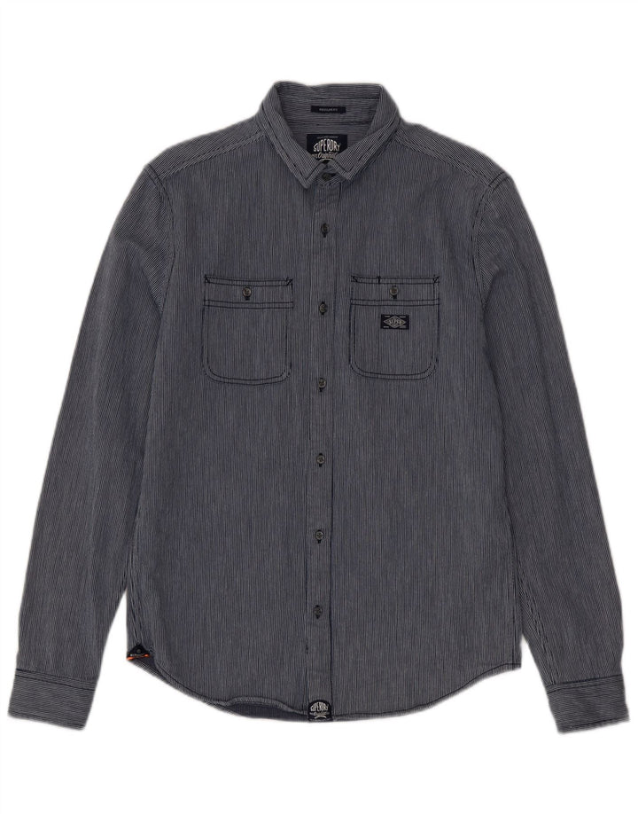 Camisa masculina Superdry Regular Fit média listrada azul marinho algodão